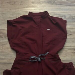 Figs Maroon Jumpsuit with Gray Accents